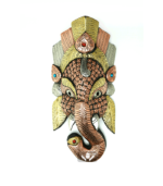 Metal Carved Wooden Ganesh Mask (Front View)