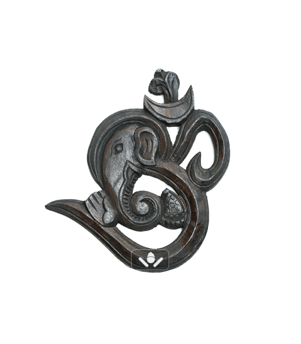 Wooden Om symbol with Ganesh (Black)