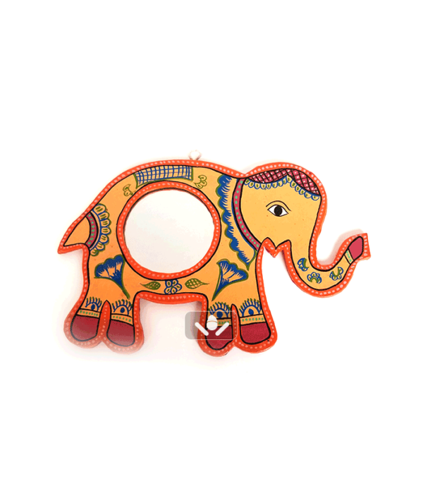 Orange Mithila Art Elephant shaped Mirror