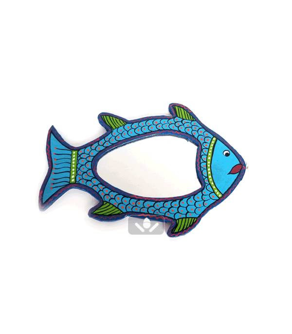 Blue Mithila Art Fish shaped Mirror