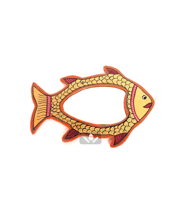 Orange Mithila Art Fish shaped Mirror