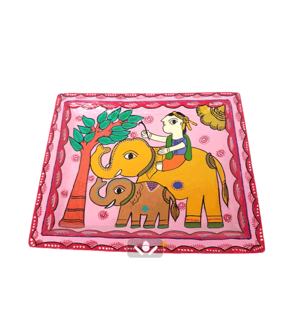 Pink Mithila art tray