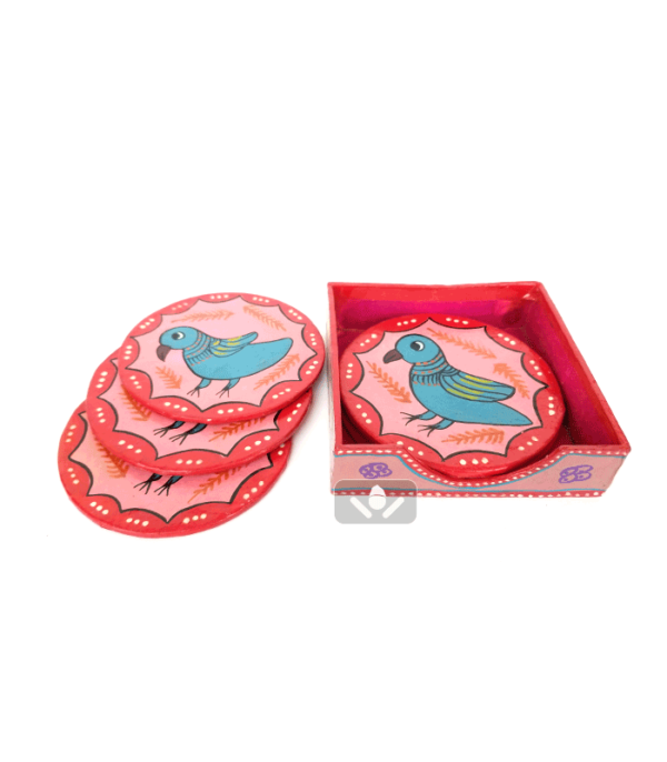 Mithila Art- Round Coaster Bird (Pink)