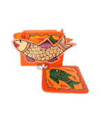 Orange Mithila Art Fish coaster