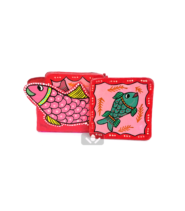 Pink Mithila Art Fish coaster