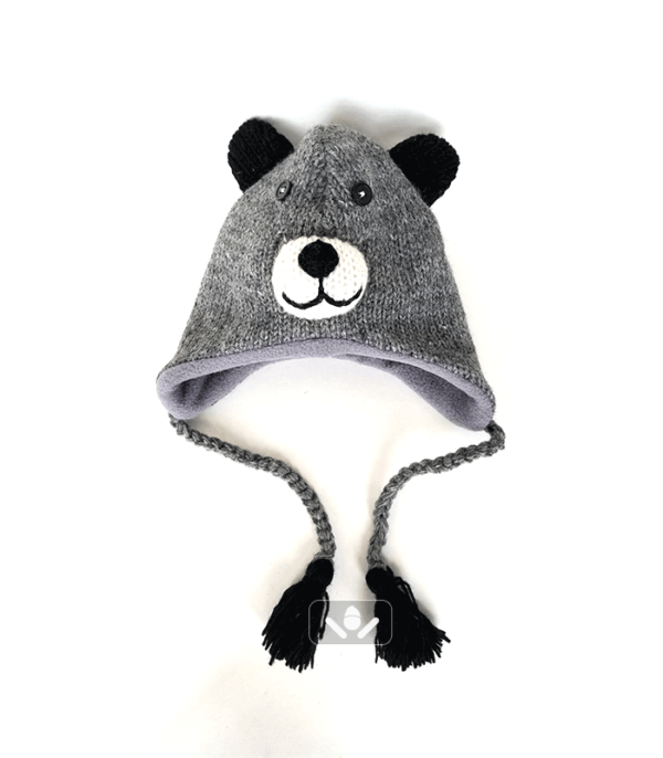 Woolen Cap for Kids - Grey Bear