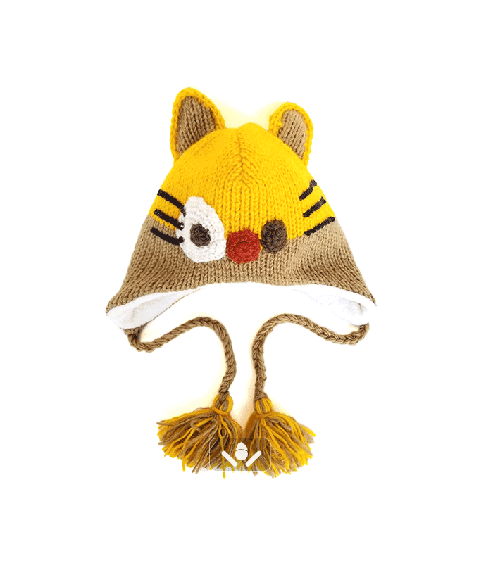 Woolen Cap for Kids - Yellow Kitty - Swodeshi