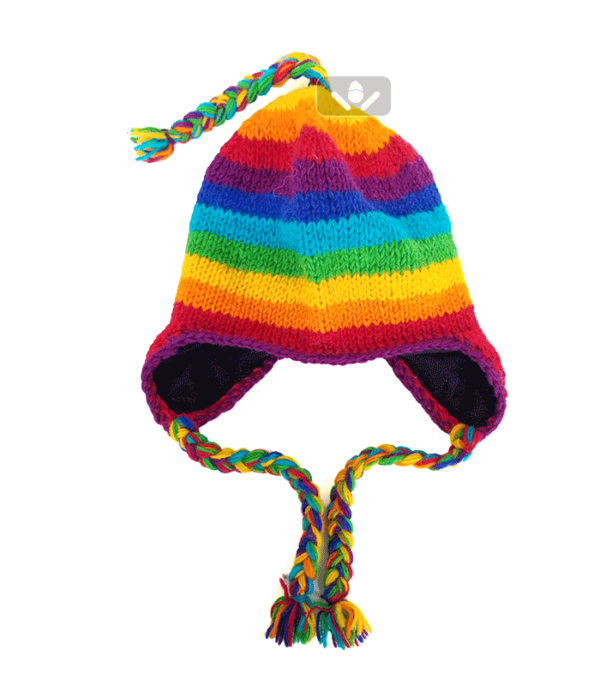 Woolen Cap with Ear Muff - Rainbow