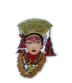Goddess Kumari sticker vinyl featuring the living goddess of Nepal with traditional adornments and third eye, designed and made in Nepal
