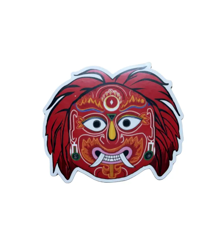 Lakhe Sticker Lakhe Mask sticker vinyl featuring the traditional Nepali demon mask design from Indra Jatra festival, designed and made in Nepal